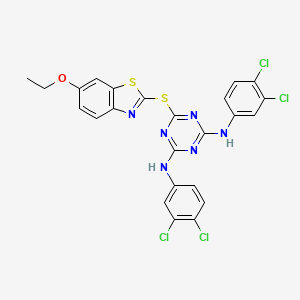 N,N'-bis(3,4-dichlorophenyl)-6-[(6-ethoxy-1,3-benzothiazol-2-yl)sulfanyl]-1,3,5-triazine-2,4-diamine