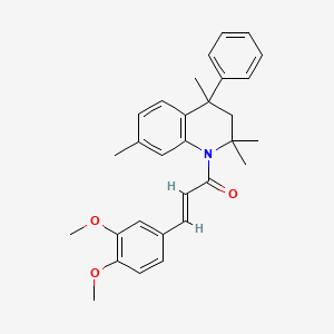 (2E)-3-(3,4-dimethoxyphenyl)-1-(2,2,4,7-tetramethyl-4-phenyl-3,4-dihydroquinolin-1(2H)-yl)prop-2-en-1-one