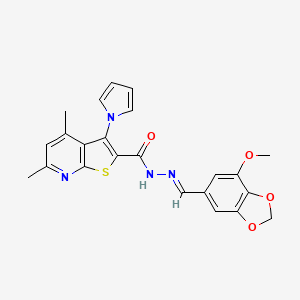 N'-[(E)-(7-methoxy-1,3-benzodioxol-5-yl)methylidene]-4,6-dimethyl-3-(1H-pyrrol-1-yl)thieno[2,3-b]pyridine-2-carbohydrazide