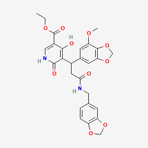 molecular formula C27H26N2O10 B11043929 Ethyl 5-{3-[(1,3-benzodioxol-5-ylmethyl)amino]-1-(7-methoxy-1,3-benzodioxol-5-yl)-3-oxopropyl}-4-hydroxy-6-oxo-1,6-dihydropyridine-3-carboxylate 