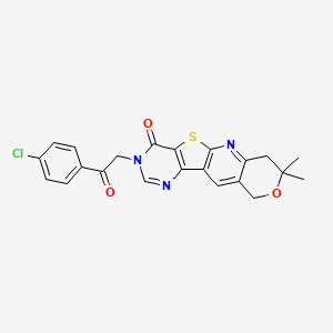 molecular formula C22H18ClN3O3S B11044071 14-[2-(4-chlorophenyl)-2-oxoethyl]-5,5-dimethyl-6-oxa-17-thia-2,12,14-triazatetracyclo[8.7.0.03,8.011,16]heptadeca-1,3(8),9,11(16),12-pentaen-15-one 