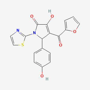 molecular formula C18H12N2O5S B11044143 4-(2-Furylcarbonyl)-3-hydroxy-5-(4-hydroxyphenyl)-1-(1,3-thiazol-2-YL)-1,5-dihydro-2H-pyrrol-2-one 