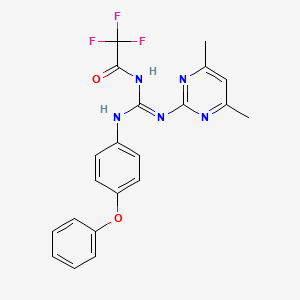 molecular formula C21H18F3N5O2 B11044152 N-{(E)-[(4,6-dimethylpyrimidin-2-yl)amino][(4-phenoxyphenyl)amino]methylidene}-2,2,2-trifluoroacetamide 