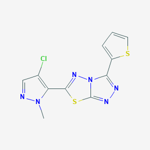 molecular formula C11H7ClN6S2 B11044180 6-(4-chloro-1-methyl-1H-pyrazol-5-yl)-3-(thiophen-2-yl)[1,2,4]triazolo[3,4-b][1,3,4]thiadiazole 