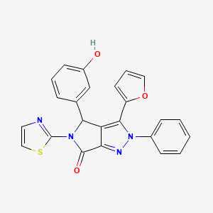 molecular formula C24H16N4O3S B11044308 3-(furan-2-yl)-4-(3-hydroxyphenyl)-2-phenyl-5-(1,3-thiazol-2-yl)-4,5-dihydropyrrolo[3,4-c]pyrazol-6(2H)-one 