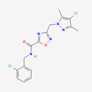 molecular formula C16H15Cl2N5O2 B11044385 N-(2-chlorobenzyl)-3-[(4-chloro-3,5-dimethyl-1H-pyrazol-1-yl)methyl]-1,2,4-oxadiazole-5-carboxamide 