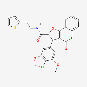 molecular formula C26H21NO7S B11045941 3-(7-methoxy-1,3-benzodioxol-5-yl)-4-oxo-N-[2-(thiophen-2-yl)ethyl]-2,3-dihydro-4H-furo[3,2-c]chromene-2-carboxamide 