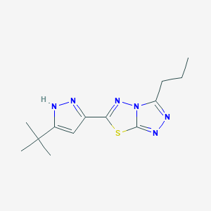 molecular formula C13H18N6S B11046029 5-Tert-butyl-3-(3-propyl-[1,2,4]triazolo[3,4-b][1,3,4]thiadiazol-6-yl)-1H-pyrazole 