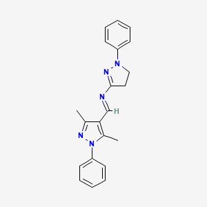 molecular formula C21H21N5 B11046071 N-[(E)-(3,5-dimethyl-1-phenyl-1H-pyrazol-4-yl)methylidene]-1-phenyl-4,5-dihydro-1H-pyrazol-3-amine 