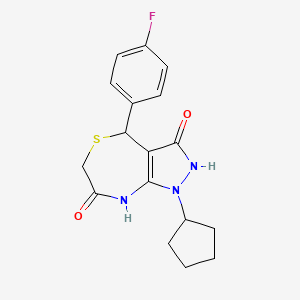 molecular formula C17H18FN3O2S B11046113 1-cyclopentyl-4-(4-fluorophenyl)-7-hydroxy-1,2,4,6-tetrahydro-3H-pyrazolo[3,4-e][1,4]thiazepin-3-one 