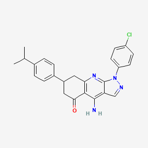 molecular formula C25H23ClN4O B11046140 4-Amino-1-(4-chlorophenyl)-7-[4-(propan-2-YL)phenyl]-1H,5H,6H,7H,8H-pyrazolo[3,4-B]quinolin-5-one 