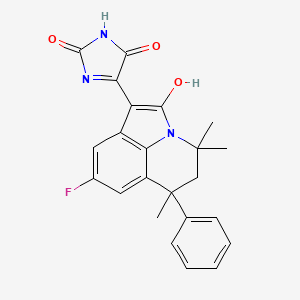 (5Z)-5-(8-fluoro-4,4,6-trimethyl-2-oxo-6-phenyl-5,6-dihydro-4H-pyrrolo[3,2,1-ij]quinolin-1(2H)-ylidene)imidazolidine-2,4-dione