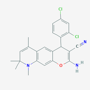 molecular formula C23H21Cl2N3O B11046505 2-Amino-4-(2,4-dichlorophenyl)-6,8,8,9-tetramethyl-8,9-dihydro-4H-pyrano[3,2-G]quinolin-3-YL cyanide 