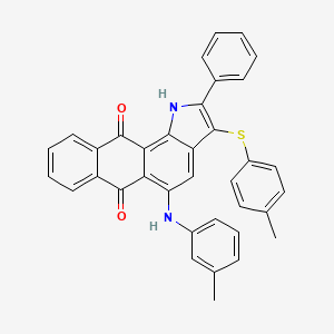 molecular formula C36H26N2O2S B11046596 5-[(3-methylphenyl)amino]-3-[(4-methylphenyl)sulfanyl]-2-phenyl-1H-naphtho[2,3-g]indole-6,11-dione 