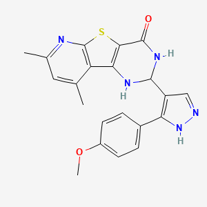 4-[5-(4-methoxyphenyl)-1H-pyrazol-4-yl]-11,13-dimethyl-8-thia-3,5,10-triazatricyclo[7.4.0.02,7]trideca-1(9),2(7),10,12-tetraen-6-one