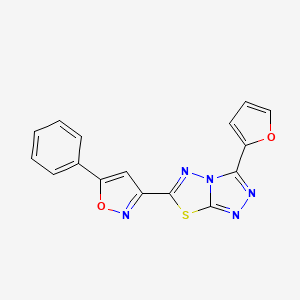 molecular formula C16H9N5O2S B11046709 3-[3-(Furan-2-yl)-[1,2,4]triazolo[3,4-b][1,3,4]thiadiazol-6-yl]-5-phenyl-1,2-oxazole 