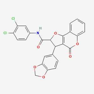 molecular formula C25H15Cl2NO6 B11046727 3-(1,3-benzodioxol-5-yl)-N-(3,4-dichlorophenyl)-4-oxo-2,3-dihydro-4H-furo[3,2-c]chromene-2-carboxamide 