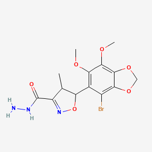 molecular formula C14H16BrN3O6 B11046847 5-(4-Bromo-6,7-dimethoxy-1,3-benzodioxol-5-yl)-4-methyl-4,5-dihydro-1,2-oxazole-3-carbohydrazide 