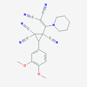 molecular formula C23H20N6O2 B11046892 2-[2,2-Dicyano-1-(piperidin-1-yl)ethenyl]-3-(3,4-dimethoxyphenyl)cyclopropane-1,1,2-tricarbonitrile 