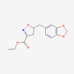 molecular formula C14H15NO5 B11046908 Ethyl 5-(1,3-benzodioxol-5-ylmethyl)-4,5-dihydro-1,2-oxazole-3-carboxylate 