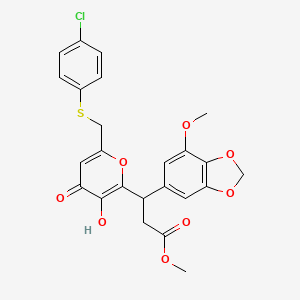 methyl 3-(6-{[(4-chlorophenyl)sulfanyl]methyl}-3-hydroxy-4-oxo-4H-pyran-2-yl)-3-(7-methoxy-1,3-benzodioxol-5-yl)propanoate