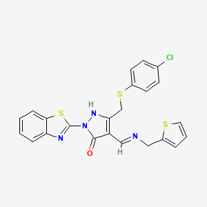 (4E)-2-(1,3-benzothiazol-2-yl)-5-{[(4-chlorophenyl)sulfanyl]methyl}-4-{[(thiophen-2-ylmethyl)amino]methylidene}-2,4-dihydro-3H-pyrazol-3-one