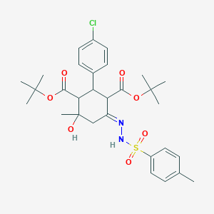 molecular formula C30H39ClN2O7S B11047395 di-tert-butyl (6E)-2-(4-chlorophenyl)-4-hydroxy-4-methyl-6-{2-[(4-methylphenyl)sulfonyl]hydrazinylidene}cyclohexane-1,3-dicarboxylate 