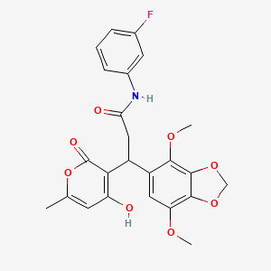 3-(4,7-dimethoxy-1,3-benzodioxol-5-yl)-N-(3-fluorophenyl)-3-(4-hydroxy-6-methyl-2-oxo-2H-pyran-3-yl)propanamide