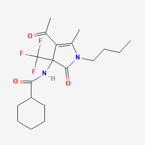 molecular formula C19H27F3N2O3 B11047684 N-[4-acetyl-1-butyl-5-methyl-2-oxo-3-(trifluoromethyl)-2,3-dihydro-1H-pyrrol-3-yl]cyclohexanecarboxamide 