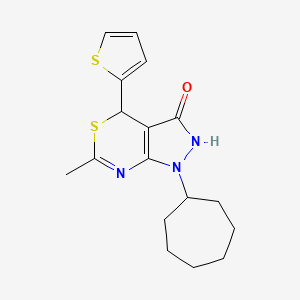 molecular formula C17H21N3OS2 B11048391 1-cycloheptyl-6-methyl-4-(thiophen-2-yl)-1,4-dihydropyrazolo[3,4-d][1,3]thiazin-3(2H)-one 