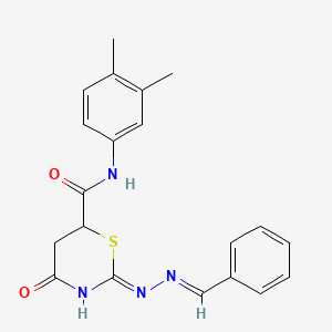 (2Z)-2-[(2E)-benzylidenehydrazinylidene]-N-(3,4-dimethylphenyl)-4-hydroxy-5,6-dihydro-2H-1,3-thiazine-6-carboxamide