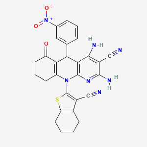 2,4-Diamino-10-(3-cyano-4,5,6,7-tetrahydro-1-benzothiophen-2-yl)-5-(3-nitrophenyl)-6-oxo-5,6,7,8,9,10-hexahydrobenzo[b][1,8]naphthyridine-3-carbonitrile