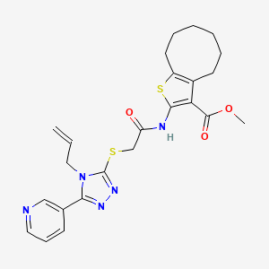 molecular formula C24H27N5O3S2 B11048800 methyl 2-[({[4-(prop-2-en-1-yl)-5-(pyridin-3-yl)-4H-1,2,4-triazol-3-yl]sulfanyl}acetyl)amino]-4,5,6,7,8,9-hexahydrocycloocta[b]thiophene-3-carboxylate 