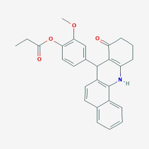 molecular formula C27H25NO4 B11048804 2-Methoxy-4-(8-oxo-7,8,9,10,11,12-hexahydrobenzo[c]acridin-7-yl)phenyl propanoate CAS No. 893772-57-1