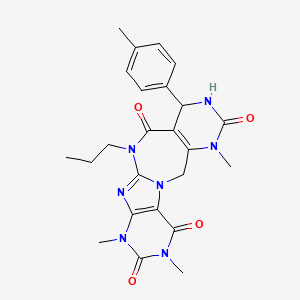 molecular formula C24H27N7O4 B11048872 4,14,16-trimethyl-7-(4-methylphenyl)-10-propyl-1,4,6,10,12,14,16-heptazatetracyclo[9.7.0.03,8.013,18]octadeca-3(8),11,13(18)-triene-5,9,15,17-tetrone 