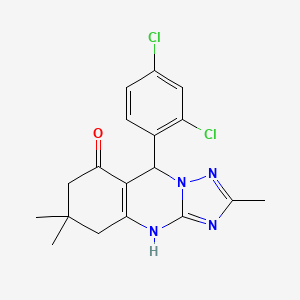 molecular formula C18H18Cl2N4O B11048889 9-(2,4-dichlorophenyl)-2,6,6-trimethyl-5,6,7,9-tetrahydro[1,2,4]triazolo[5,1-b]quinazolin-8(4H)-one 