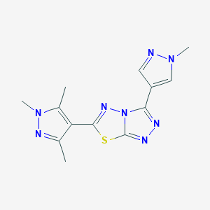 molecular formula C13H14N8S B11048903 3-(1-methyl-1H-pyrazol-4-yl)-6-(1,3,5-trimethyl-1H-pyrazol-4-yl)[1,2,4]triazolo[3,4-b][1,3,4]thiadiazole 