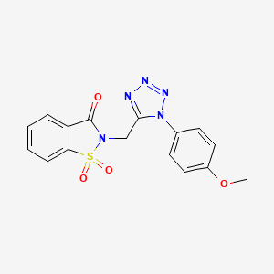 molecular formula C16H13N5O4S B11048909 2-{[1-(4-methoxyphenyl)-1H-tetrazol-5-yl]methyl}-1,2-benzothiazol-3(2H)-one 1,1-dioxide 