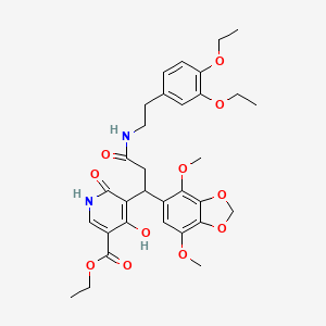 molecular formula C32H38N2O11 B11049018 Ethyl 5-[3-{[2-(3,4-diethoxyphenyl)ethyl]amino}-1-(4,7-dimethoxy-1,3-benzodioxol-5-yl)-3-oxopropyl]-4-hydroxy-6-oxo-1,6-dihydropyridine-3-carboxylate 