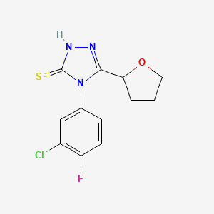 4-(3-Chloro-4-fluorophenyl)-5-(oxolan-2-yl)-1,2,4-triazole-3-thiol