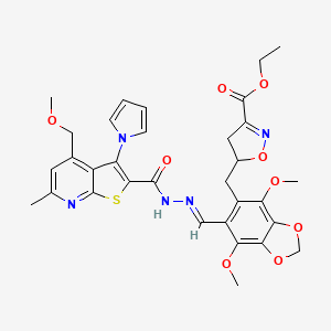 Ethyl 5-({4,7-dimethoxy-6-[((E)-2-{[4-(methoxymethyl)-6-methyl-3-(1H-pyrrol-1-YL)thieno[2,3-B]pyridin-2-YL]carbonyl}hydrazono)methyl]-1,3-benzodioxol-5-YL}methyl)-4,5-dihydro-3-isoxazolecarboxylate