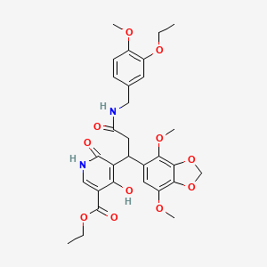 Ethyl 5-{1-(4,7-dimethoxy-1,3-benzodioxol-5-yl)-3-[(3-ethoxy-4-methoxybenzyl)amino]-3-oxopropyl}-4-hydroxy-6-oxo-1,6-dihydropyridine-3-carboxylate