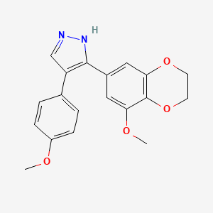 molecular formula C19H18N2O4 B11049233 5-(8-methoxy-2,3-dihydro-1,4-benzodioxin-6-yl)-4-(4-methoxyphenyl)-1H-pyrazole 