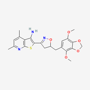 molecular formula C22H23N3O5S B11049261 2-{5-[(4,7-Dimethoxy-1,3-benzodioxol-5-yl)methyl]-4,5-dihydro-1,2-oxazol-3-yl}-4,6-dimethylthieno[2,3-b]pyridin-3-amine 