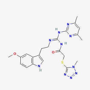 N-[(E)-[(4,6-dimethylpyrimidin-2-yl)amino]{[2-(5-methoxy-1H-indol-3-yl)ethyl]amino}methylidene]-2-[(1-methyl-1H-tetrazol-5-yl)sulfanyl]acetamide