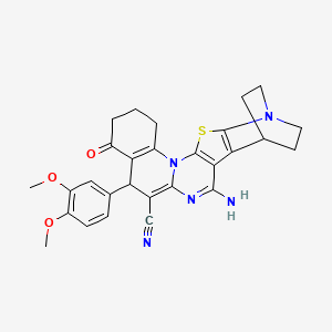 4-amino-8-(3,4-dimethoxyphenyl)-10-oxo-17-thia-5,15,19-triazahexacyclo[17.2.2.02,18.03,16.06,15.09,14]tricosa-2(18),3(16),4,6,9(14)-pentaene-7-carbonitrile