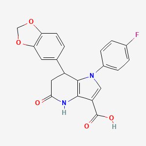 molecular formula C21H15FN2O5 B11049340 7-(1,3-benzodioxol-5-yl)-1-(4-fluorophenyl)-5-oxo-4,5,6,7-tetrahydro-1H-pyrrolo[3,2-b]pyridine-3-carboxylic acid 