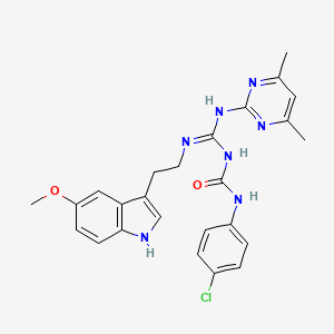 molecular formula C25H26ClN7O2 B11049342 1-(4-chlorophenyl)-3-[(E)-[(4,6-dimethylpyrimidin-2-yl)amino]{[2-(5-methoxy-1H-indol-3-yl)ethyl]amino}methylidene]urea 