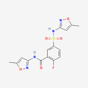 molecular formula C15H13FN4O5S B11049369 2-fluoro-N-(5-methyl-1,2-oxazol-3-yl)-5-[(5-methyl-1,2-oxazol-3-yl)sulfamoyl]benzamide 