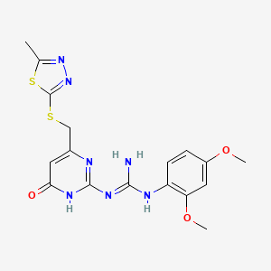 molecular formula C17H19N7O3S2 B11049379 1-(2,4-Dimethoxyphenyl)-3-(4-{[(5-methyl-1,3,4-thiadiazol-2-yl)sulfanyl]methyl}-6-oxo-1,6-dihydropyrimidin-2-yl)guanidine 